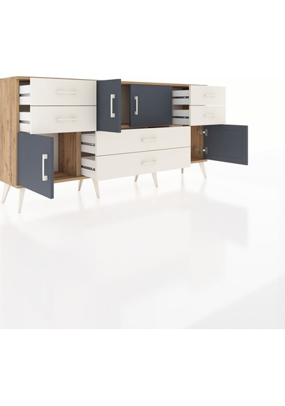 Arges Konsol 3 Raflı 6 Çekmeceli 4 Kapaklı 176x30x83 Çam-antrasit/aytaşı Antrasit/aytaşı
