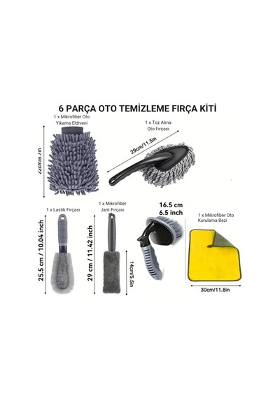 6 Parça Profesyonel Mikrofiber Araç Oto Yıkama Seti Yıkama Eldiveni Jant Lastik Fırçası Toz Fırçası Diğer
