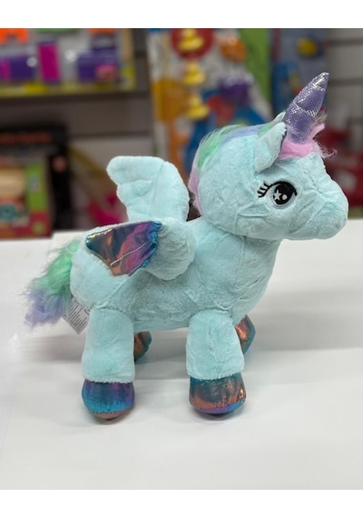 Oyuncak Peluş Kanatlı Unicorn Tek Boynuzlu At Mint Su Yeşili 30 Cm Yeşil