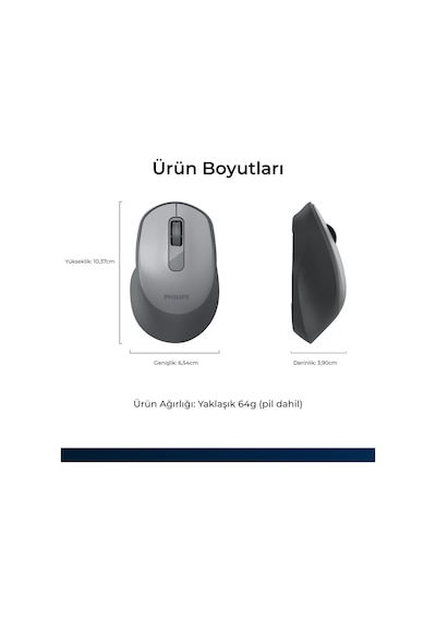 Philips SPK7448 Kablosuz Bluetooth 1600 DPI 4 Tuşlu Optik Mouse