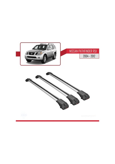 Nissan Pathfinder R51 2004-2012 Arası İle Uyumlu Ace-1 Ara Atkı Tavan Barı Gri 3 Adet Bar