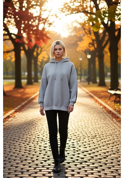 Benerly Kadın Kapüşonlu Düşük Kol Örme Geniş Kalıp Sweatshirt Fonksiyonel Antrasit