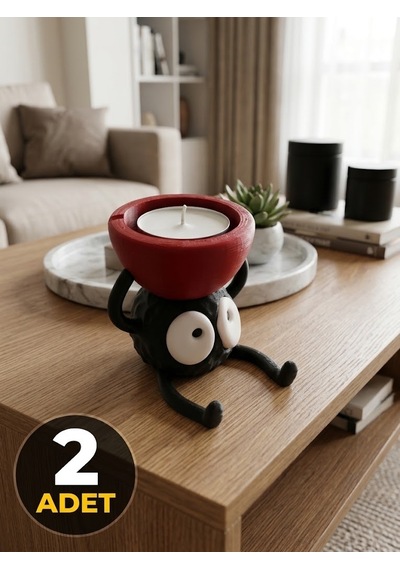 2'li Set Sevimli Karakter Tasarımlı Dekoratif Tealight Mumluk - Anime Esintili Ev Dekoru