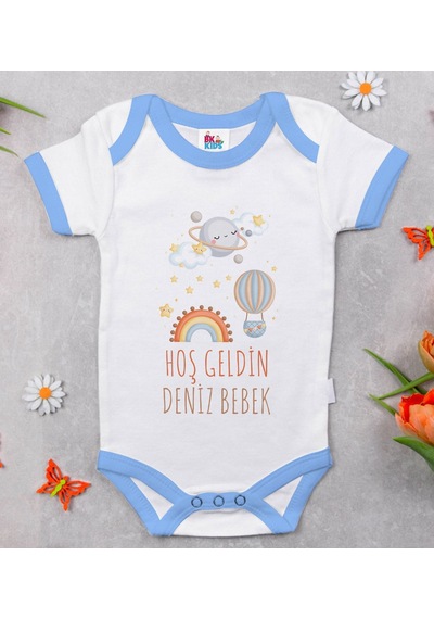 Bk Gift Bk Kids Hoş Geldin Bebek Tasarımlı Mavi Bebek Body Zıbın-7 Çok Renkli