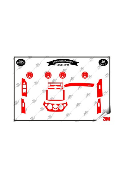 Chavrolet Aveo 2006-2011 Torpido Konsol Trim Göğüs Maun Kaplama Set 20 Parça Kırmızı