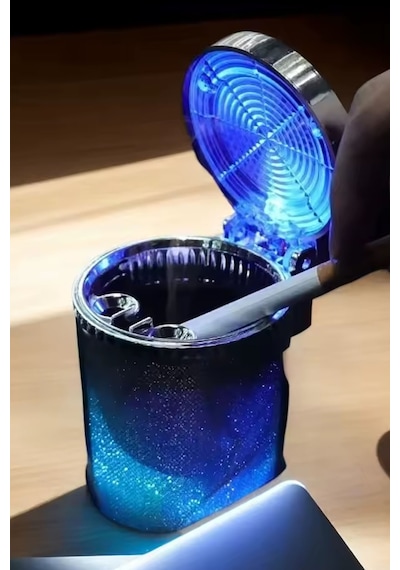 Rgb Işıklı Açılır Kapanır Kapaklı Oto Araç İçi Masa Üstü Küllük Kül Tablası Işıklı Dekoratif Küllük
