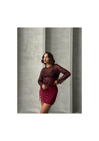 Verymoda Süet Mini Etek - F1573 Bordo