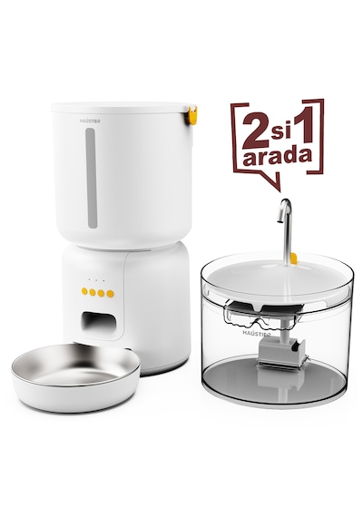 Haustier Fw3 Beyaz Akıllı Mama Kabı, Kedi Su Pınarı Akıllı Beslenme İstasyonu 2 Li Set