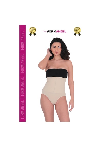 Form Angel Korse Yüksek Bel Vücut Karın Mide Şekillendirici Külot Fermuarlı Toparlayıcı Slip Korse - 3 Adet Ten