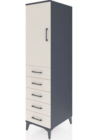 Kronos Dolap 2 Raflı 5 Çekmeceli Tek Kapaklı 44x59x182 Antrasit-aytaşı Antrasit