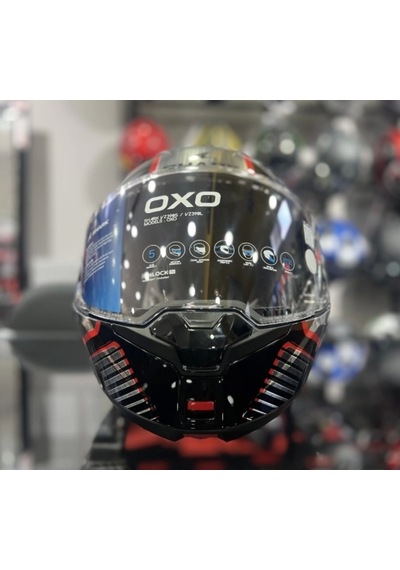 Shark Oxo Sıkter Çene Açılır Gümüş - Siyah - Kırmızı Kask
