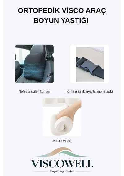 Araç İçi Visco Boyun Destek Yastığı Siyah Genel