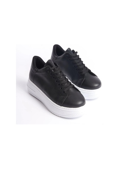 Mevese Sofia Bağcıklı Rahat Taban Kadın Casual Sneaker Ayakkabı - Siyah Beyaz