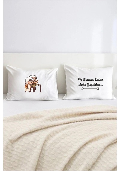 Sonsuza Kadar Mutlu Yaşadılar Pamuklu Çift Kişilik 50x70 cm Yastık Kılıfı Seti