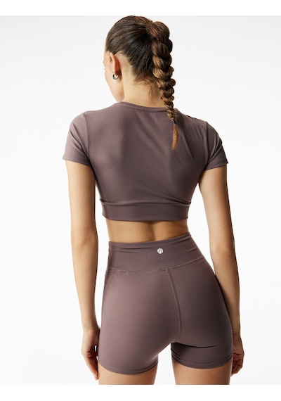 Koton Dikiş Detaylı İnterlok Slim Fit Yüksek Bel Biker Spor Tayt Mürdüm 6wak40182nk Mor