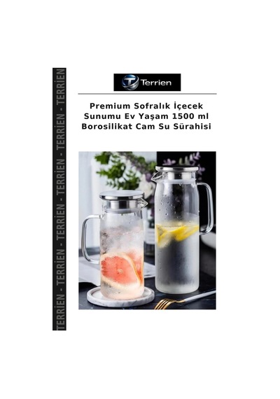 Premium Sofralık İçecek Sunumu Ev Yaşam 1500 Ml Borosilikat Cam Su Sürahisi