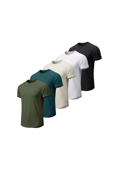 Genius Store 5'li Paket Erkek Spor Tişört Pamuklu Esnek Günlük Kullanıma Uygun Premium Rahat Kalıpt-shirt Haki-nefti-taş-beyaz-siyah