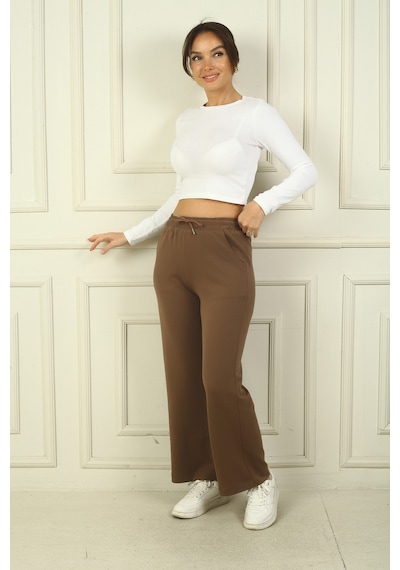 By Saygı Kadın Beli Lastikli Cepli Palazzo Oysho Pantolon Camel