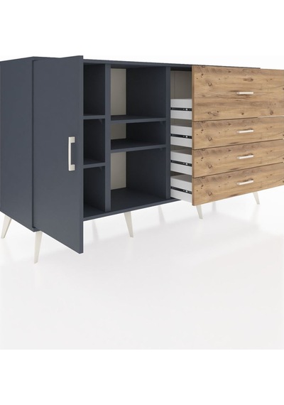 Hyperion Konsol 4 Raflı 4 Çekmeceli Tek Kapaklı 176x44x99 Antras Antrasit-antrasit/çam Hyperion Konsol 4 Raflı 4 Çekmeceli Tek Kapaklı 176x44x99 Antras Antrasit-antrasit/çam