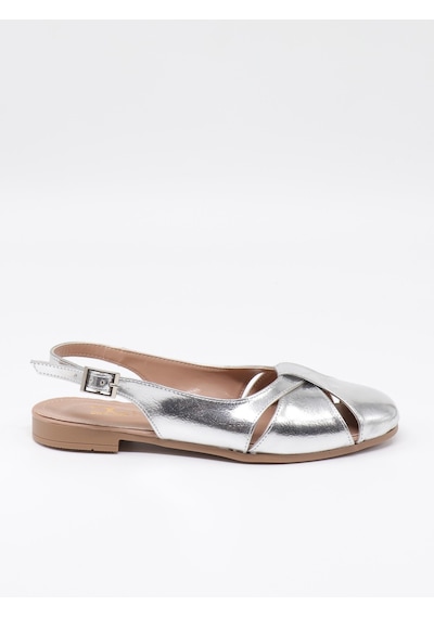 Nesilshoes Nesil Shoes Ceylan 873 Gümüş A. Açık Kadın Babet Gümüş Kırışık Rugan
