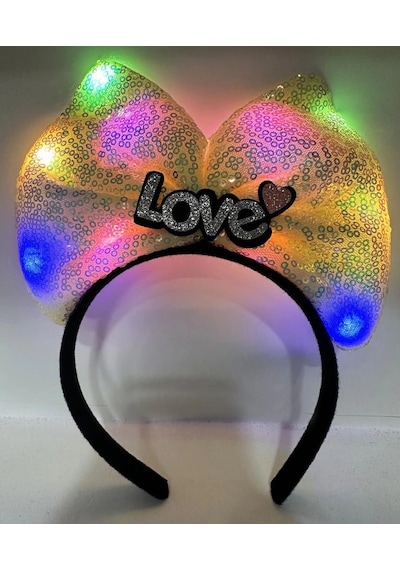 Mey İthalat Led Işıklı Love Yazılı Sarı Fiyonk Taç Kız Çocuk Parti Tacı