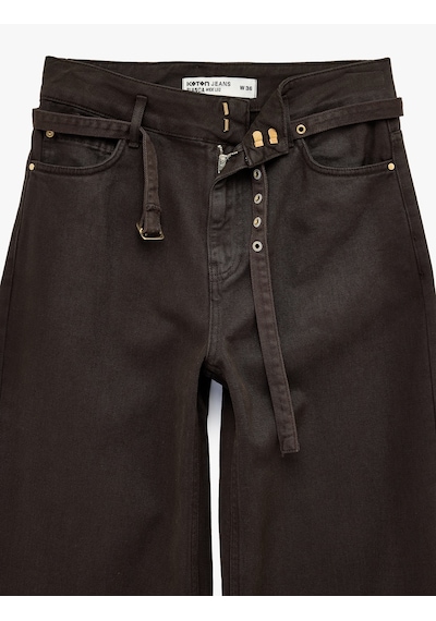 Koton Pamuklu Yüksek Bel Kemerli Geniş Paça Pantolon - Wide Leg Jeans Koyu Kahverengi 6sal40060mw Koyu Kahve Koton Pamuklu Yüksek Bel Kemerli Geniş Paça Pantolon - Wide Leg Jeans Koyu Kahverengi 6sal40060mw Koyu Kahve