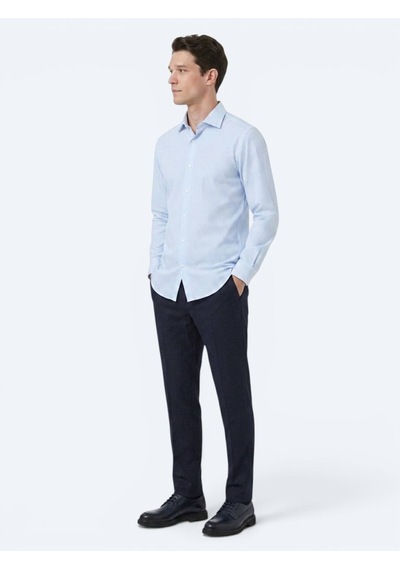 Kip Açık Mavi Çizgili Regular Fit Uzun Dokuma Casual Pamuk Karışımlı Gömlek