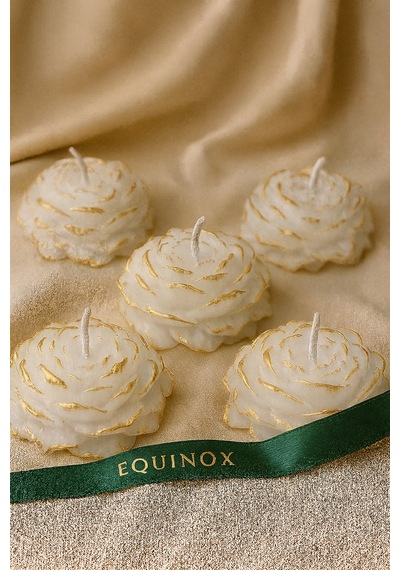 Equinox Gold Detaylı Şakayık Çiçeği Mum - Hediyelik - 5 Adet Beyaz
