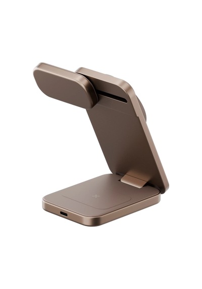 Magtrio Plus 3in1 Katlanabilir 15w Telefon Saat Apple Uyumlu  AirPods Masaüstü Hızlı Şarj Standı - Gold