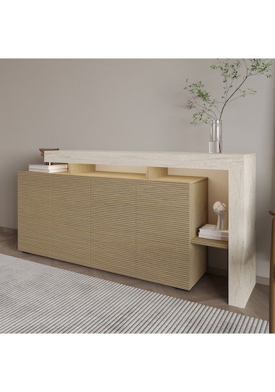 İnarch Dizayn Beliz Led Işıklı Modern Konsol 170 Cm, 4 Kapaklı Ve İç Raflı Depolama, Şık Tasarım Traverten/sıcak Meşe İnarch Dizayn Beliz Led Işıklı Modern Konsol 170 Cm, 4 Kapaklı Ve İç Raflı Depolama, Şık Tasarım Traverten/sıcak Meşe
