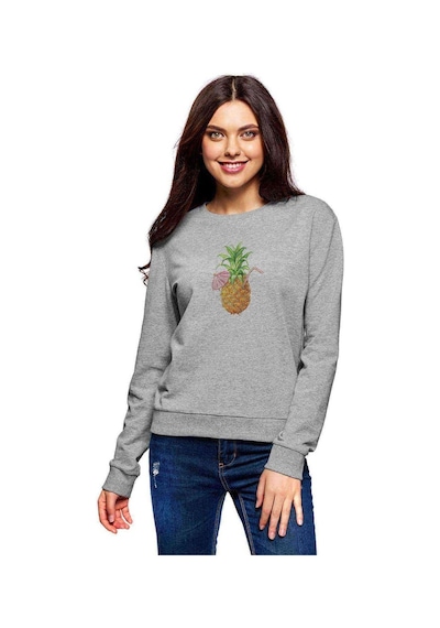 Suyu Smoothie Ananas Çizim Meyve Ananas Baskılı Gri Kadın Sweats