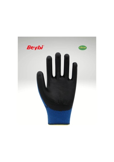 Beybi Pn3 Zebra Polyester Örme Nitril Eldiven Mavi 10 Numara Xl Iş Eldiveni 5 Adet Mavi