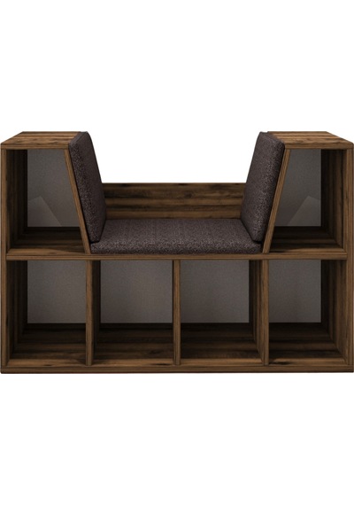 Livora Minderli Kitaplık - Oturma Alanlı 103 Cm Minimalist Tasarım Ceviz