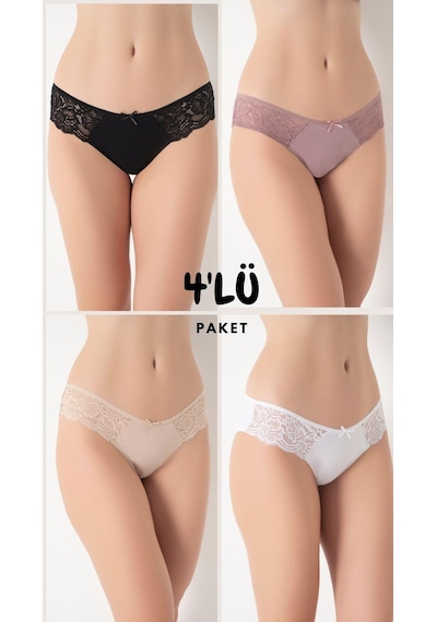 Kadın Dantelli 4'lü Karışık Renk Külot Asorti-1 C3t0n0o408 001