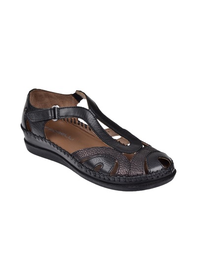 Forelli Hakiki Deri Comfort Kadın Sandalet For-22521 Siyah Baskı
