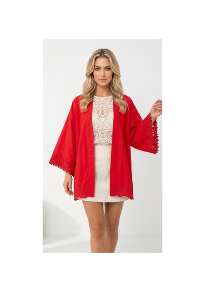 Lila Mare Pamuk Fistolu Pullu Kimono Renkli Renkli