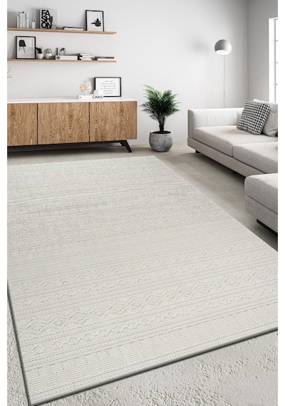 Modern Geometrik Tasarımlı Jüt Dokuma Loop Sisal Krem Renk Halı Krem