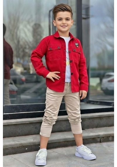 Riccotarz Erkek Çocuk Sırt Baskılı Çıtçıt Düğmeli Kırmızı Gömlek Dar Kesim Pantolon Alt Üst Takım Kırmızı Riccotarz Erkek Çocuk Sırt Baskılı Çıtçıt Düğmeli Kırmızı Gömlek Dar Kesim Pantolon Alt Üst Takım Kırmızı