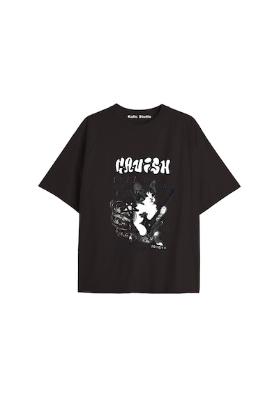Kalic Studio Y2k Vintage Cats Baskılı Siyah T-shirt Kod 31 Siyah-31