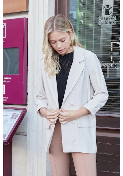 Kadın İpeksi Dokulu Modal Kumaş Yakalı Cep Kapaklı Oversize Salaş Blazer Ceket-taş Taş