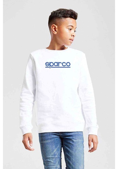 Tshirthane Sparco Logo Baskılı Unisex Çocuk Beyaz Sweatshirt (534648308) Beyaz
