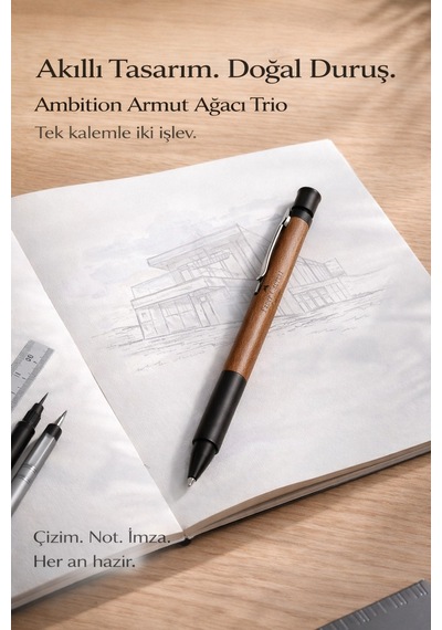 Ambition Trio Armut Ağacı Çok Fonksiyonlu Premium Kalem 0.7 Mm Versatil + Tükenmez, Ahşap Gövde Diğer