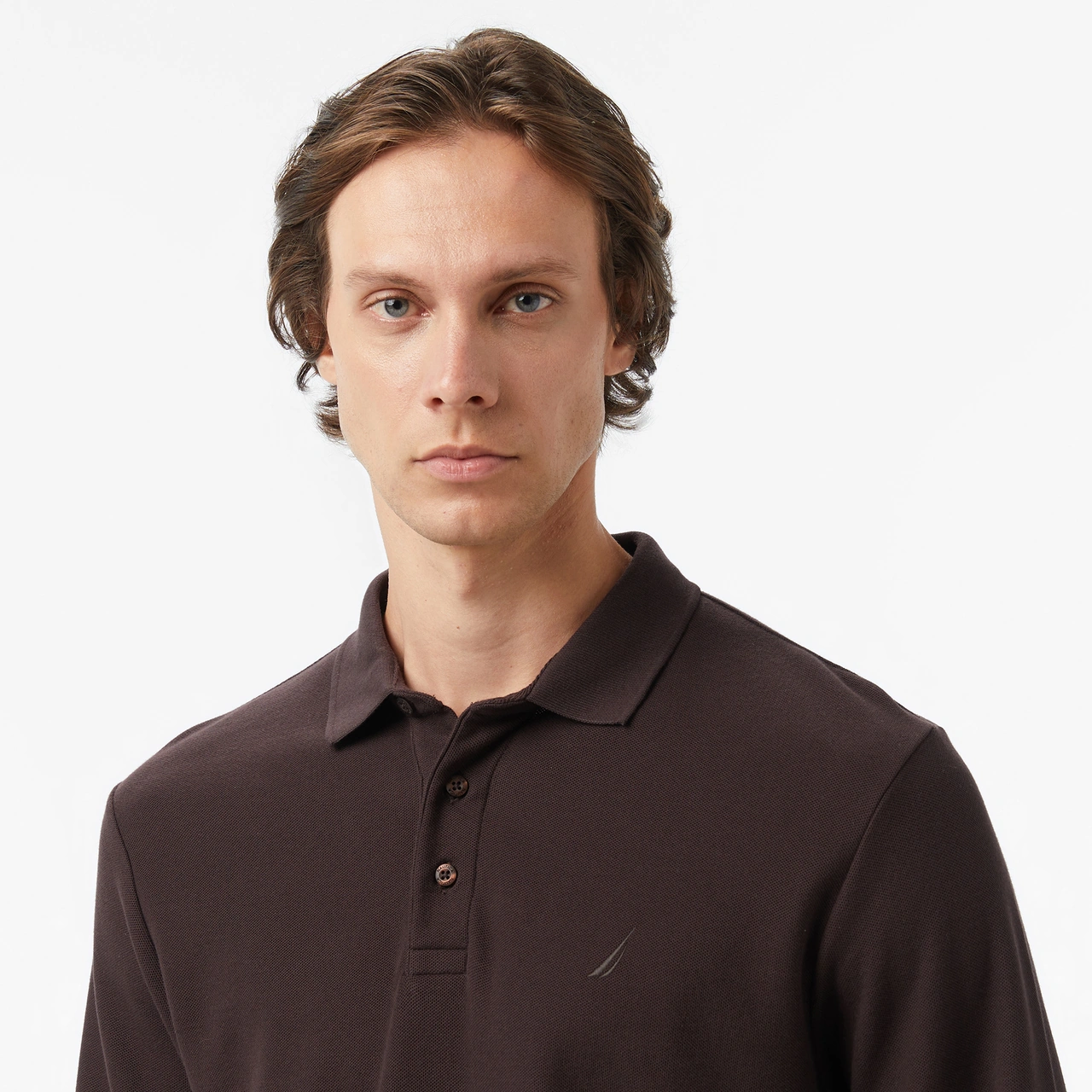 Nautica Erkek Kahverengi Classic Fit Uzun Kollu Polo Yaka T-shirt Düz K57351t Kahverengi