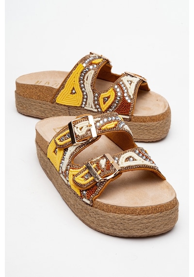 Luvishoes Luvi Shoes Bobby Sarı Taşlı Etnik Desenli Hasır Kalın Mantar Tabanlı Kadın Terlik Sarı Luvishoes Luvi Shoes Bobby Sarı Taşlı Etnik Desenli Hasır Kalın Mantar Tabanlı Kadın Terlik Sarı