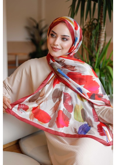 Mimiyum Nayf İpek Şal Pastel Desen - Bordo