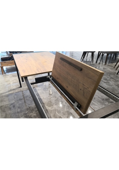 Onurdesign16 Star Modern Atlantik Çam Açılabilir Metal Kasa Ahşap Yemek Masası
