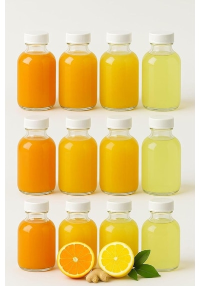 12 Adet Cam 50 Ml Mini Shot Ginger Detox Şişe Plastik Sızdırmaz Kapaklı Kolonya Koku Süs Küçük Şişe Diğer