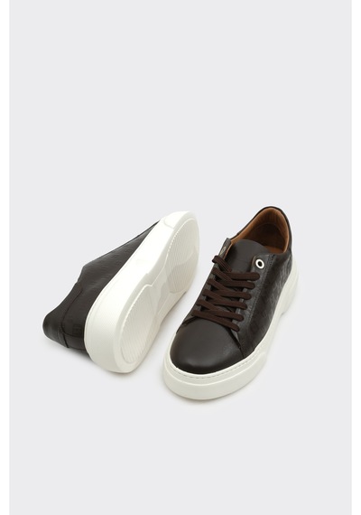 Derinet Hakiki Deri Desenli Kadın Sneaker Kahve Kahve