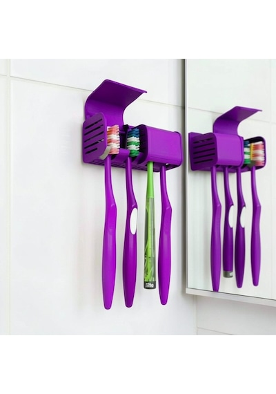 Mor Kendinden Yapışkanlı Hijyenik Diş Fırçası Asacağı Askılığı Askılık Diş Fırçalık Banyo Organizer