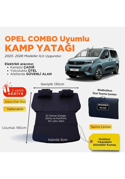 Opel Combo Uyumlu Araç Kamp Yatağı 2022-2026 Siyah